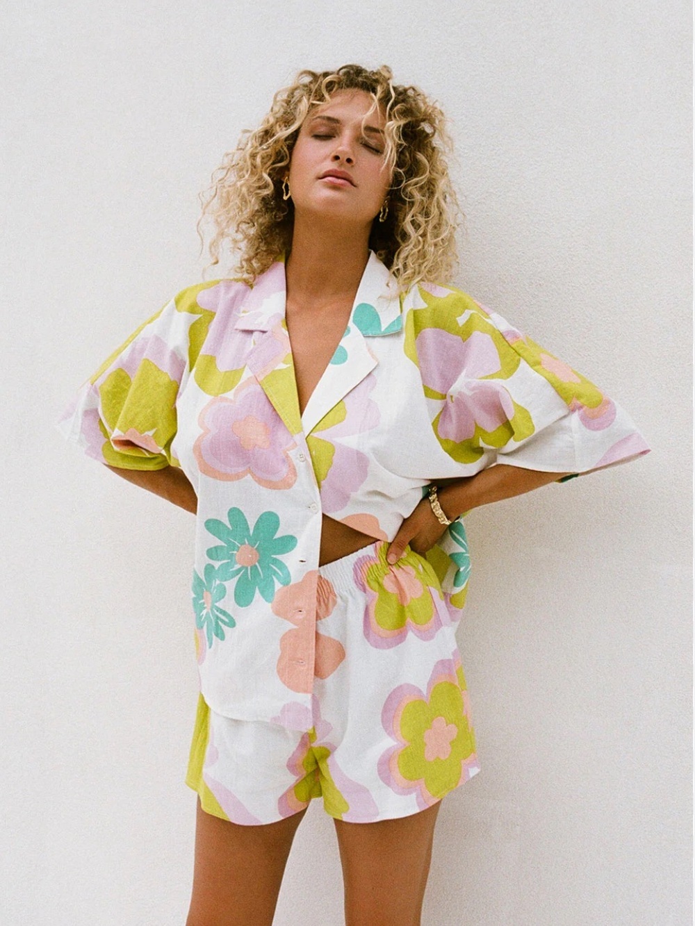 SABO Seona Top and Shorts Matching Set Bubblegum Floral Tropical Print Size S/M